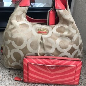 Coach Purse with matching Coral Print Wallet